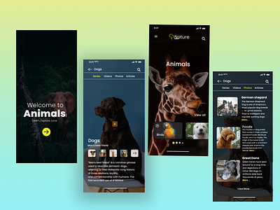 Animals-wildlife mobile app design app best ui design dogs app ui ux wildlife app