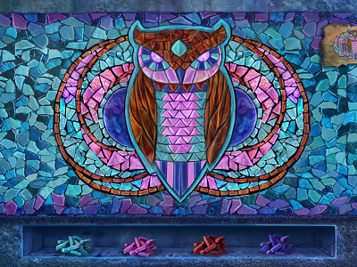 mini-game "Coloring puzzles owl" for the location art casual draw game graphic illustration mini game owl puzzles style turquoise сoloring