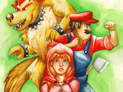 Red Riding Hood bright illustration tradicional watercolor