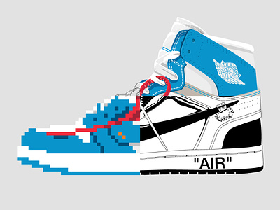 Air Jordan 1 Off-White UNC design drawing illustration kicks nike off white pixel sneaker sneakers unc vector