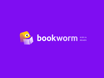 Bookworm Logotype book bookworm branding child cozy gradient kids logo logotype mark modern reading school simple symbol translucent vector worm