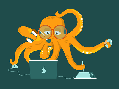 Octopus-designer coffee deadline designer illustration octopus vector graphics vector illustration work