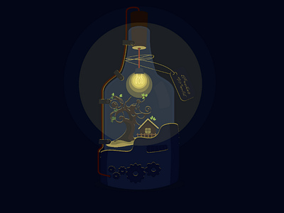 Pocket world bottle hygge illustration light lights vector illustration world