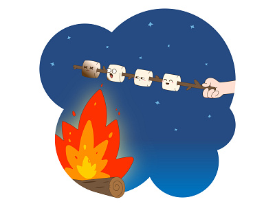 Marshmallow bonfire burning fire illustration mood smile sugar vector