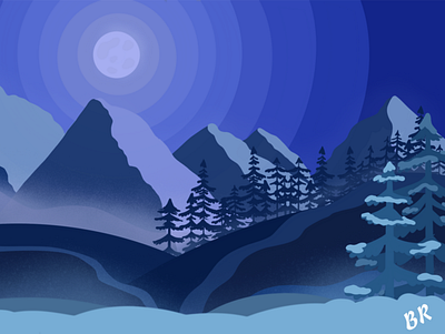 Moonlight mountains comic art designs graphic design illustration prints procreate