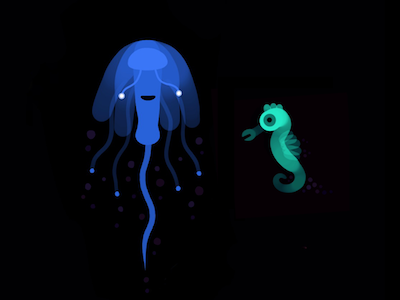 Jellyfish & Seahorse design drawing illustration procreate green blue neon seahorse jellyfish