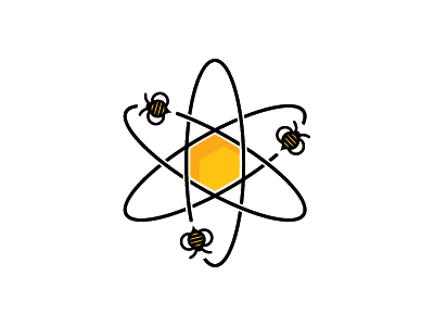 Research Bees atom bee beehive cell hive logo mark research