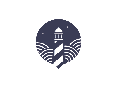 Lighthouse beacon coastal flat icon lighthouse logo mark pharos sea starry night symbol