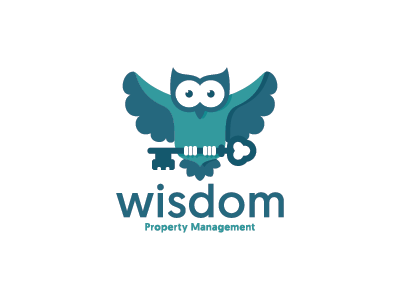 Wisdom Property Management bird home icon key logo mark owl property real estate symbol