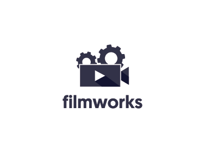 Filmworks camera film gear icon logo mark movie symbol