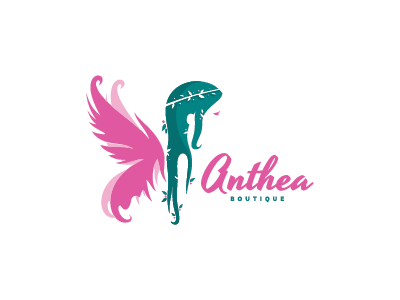 Anthea fairy flowers girl hair leaf logo mark negative space wings