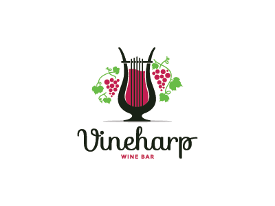 Vineharp bar glass grapes harp logo mark music vine vineyard wine wine bar