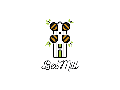 BeeMill bee honey logo mark mill natural windmill