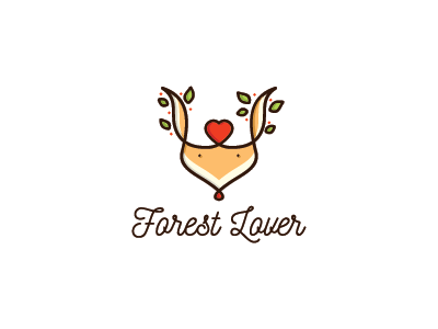 Forest Lover animal forest heart leaf logo mark natural woods