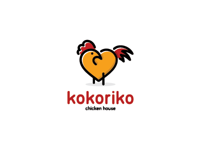 Kokoriko animal chicken grill heart logo love mark rooster