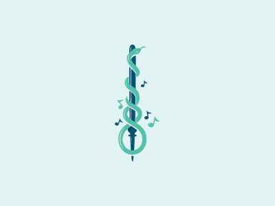 Healing Music asclepius guitar healing logo mark medical music notes rod snake