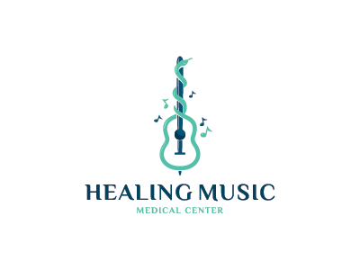 Healing Music 2 asclepius guitar healing logo mark medical music notes rod snake