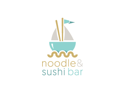 Noodle Sushi Bar bawl boat food logo mark noodles restaurant rice sushi