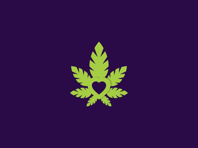 Cannabis Lovers negative space cbd oil dispensary green heart weed marijuana thc oil mark logo leaf icon hemp cbd cannabis