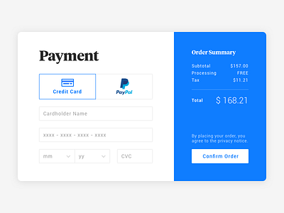 Daily UI Challenge #002 — Credit Card Checkout by Diane Yang on Dribbble