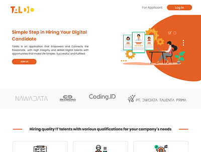 Hiring Talent App - Taldio by Nawadata Solutions branding course design frame hiring talents home landing page orange profile ui