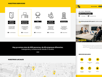 Comunal Coworking - Web Design black bold coworking design lima map peru photo tabs ui web yellow