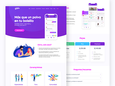 Mas que un polvo App Landingpage app app concept app design blue clean coach faqs home ilustration ios landing page landing page concept logo mobile app peru prices ui user interface ux web design