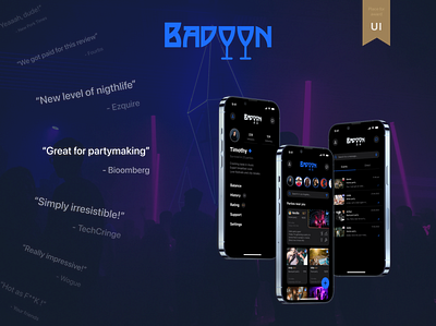 Badoon - app for party goers app branding design ios logo party ui