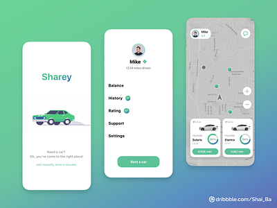 Sharey - Carsharing App android app car carsharing ios maps minimal taxi ui ux