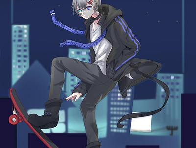 Night skate anime anime art animeart illustration night web