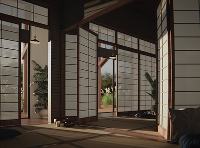 Noh Mask: Meditation arch architecturalvisualization architecture archviz blender cycles home house photoreal photorealism render rendering residential tatami visualization