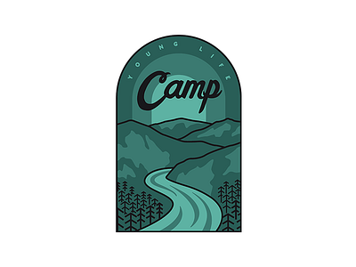 YL Camp Badge adventure apparel badge camp design lifestyle mountains script type typography wilderness