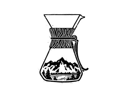 Chemex Mountains adventure barista brew coffee design espresso illustration ink metal mountains wilderness wood