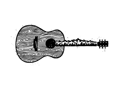 Guitar Mountains adventure grit guitar illustration ink mountains music texture trees water wilderness