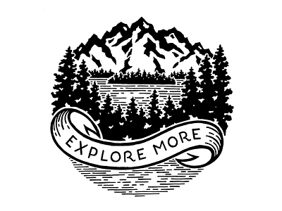 Explore More adventure alpine apparel banner grit ink lake mountain texture type wilderness