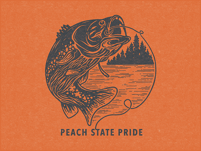 Peach State Pride: Bass illustration lake texture fishing peach georgia bass