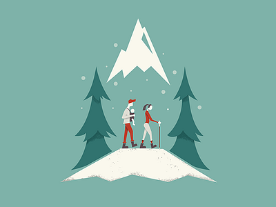 Christmas Card christmas digital family hiking holiday holidays illustration merry mountains