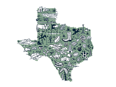 Texas Landmark Map alamo bbq illustration landmark map maps texas