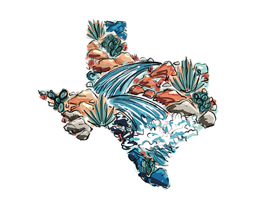 Texas River adventure apparel cactus design fish float illustration river rivers south texas western yall
