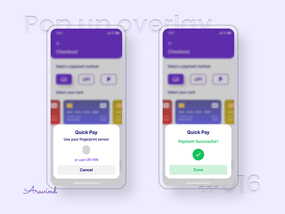 Pop up Overlay | Daily UI 16 daily ui daily ui 16 dailyui dailyuichallenge design fingerprint mobile app overlay payment popup ui ux