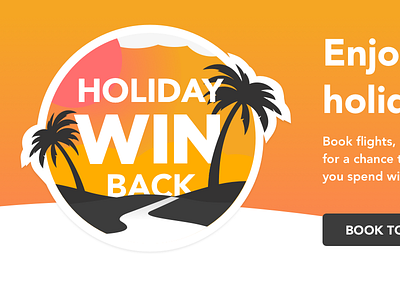 Holiday Win Back. badge beach competition gradient icon landing page logo palm tree sticker website win