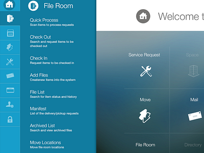 iOffice Dashboard application balderdash blue blurred grid icons ioffice ios photo side navigation transparency windows