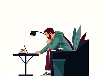 Workaholic Flat Illustration