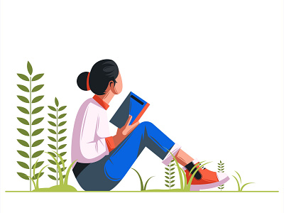 Girl Reading Book Flat Illustration