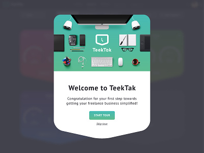 Welcome screen creative design freelancers interface startup teektak ui ux