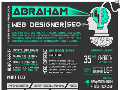 Web Design Leader Graphic Resume for SEO and General Freelance best local marketing branding business copywriting graphic design graphic design logo kaboomski packaging resume sales search engine optimization seo web design web design leader