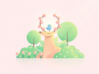 Spring Deer And Blue Bird