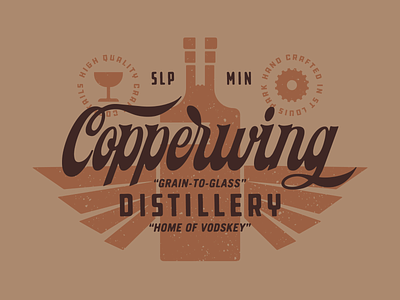 Project Proceed | Copperwing Distillery badge bottle distillery handlettering lettering lockup minnesota script spirits type