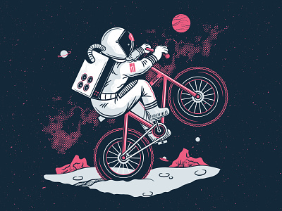 Space Wheelie astronaut beer bike brewery guava illustration pink sour space spacex vector wheelie