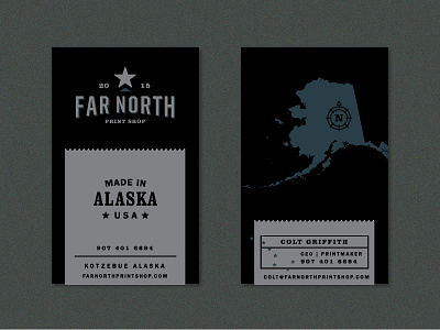 Far North Business Cards alaska arctic business cards lockup logo north print shop printmaking rustic screenprinting star winter
